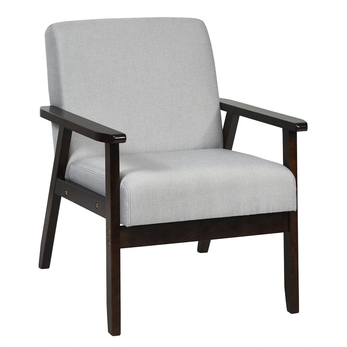 Solid Rubber Wood Fabric Accent Armchair-Beige