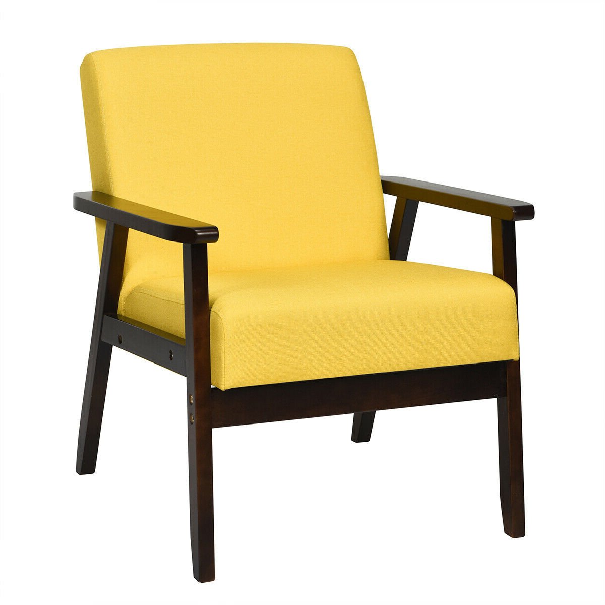 Solid Rubber Wood Fabric Accent Armchair-Beige