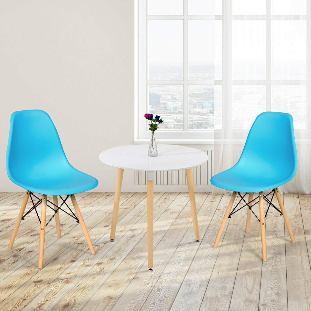 Set of 2 Mid-Century Modern DSW Dining Side Chair-Dark Black