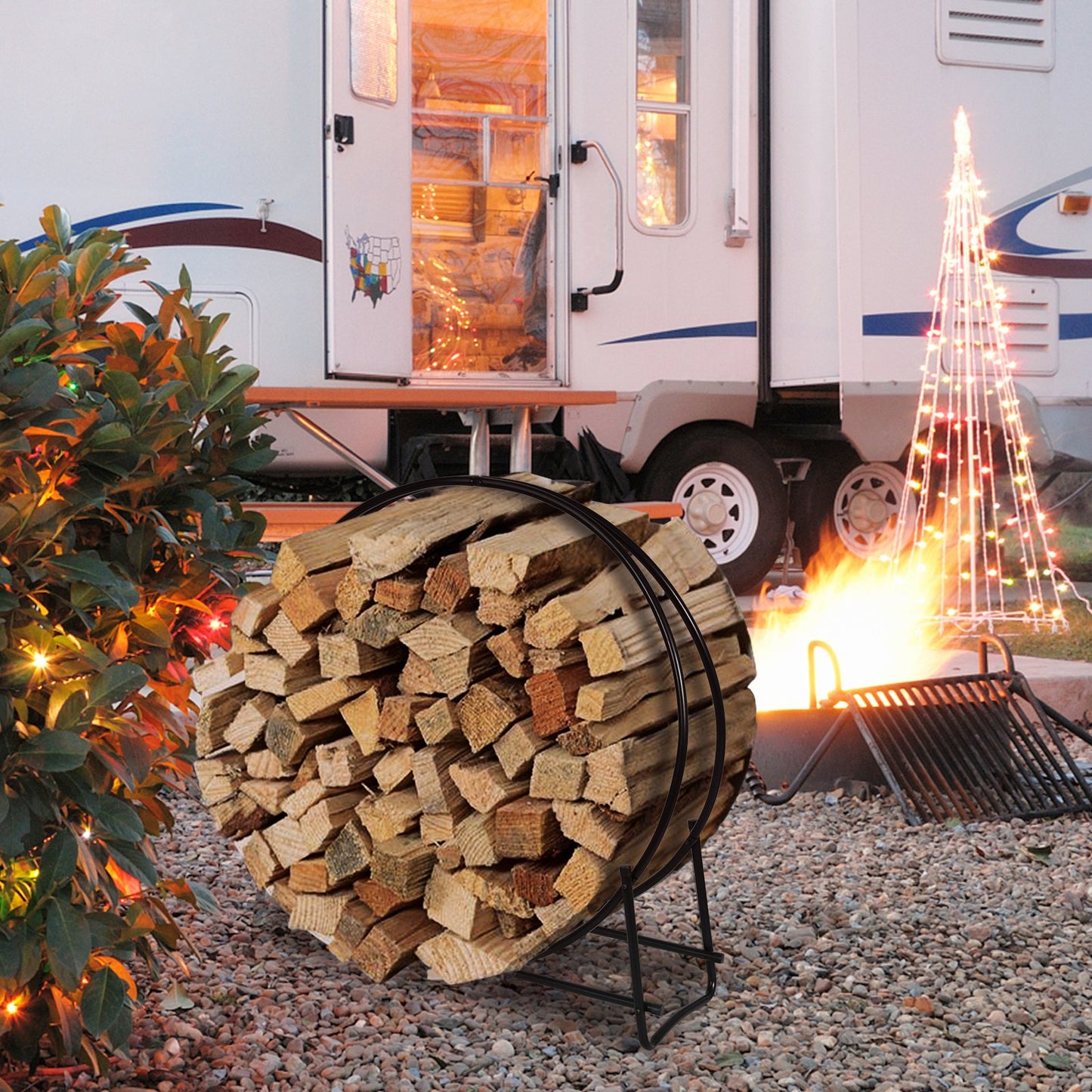 30-Inch Tubular Steel Log Hoop Firewood Storage Rack