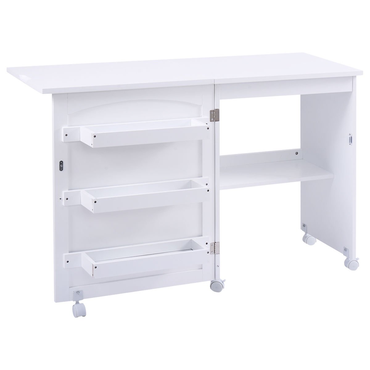 Folding Sewing Craft Table Shelf Storage Cabinet Home Furniture-Brown