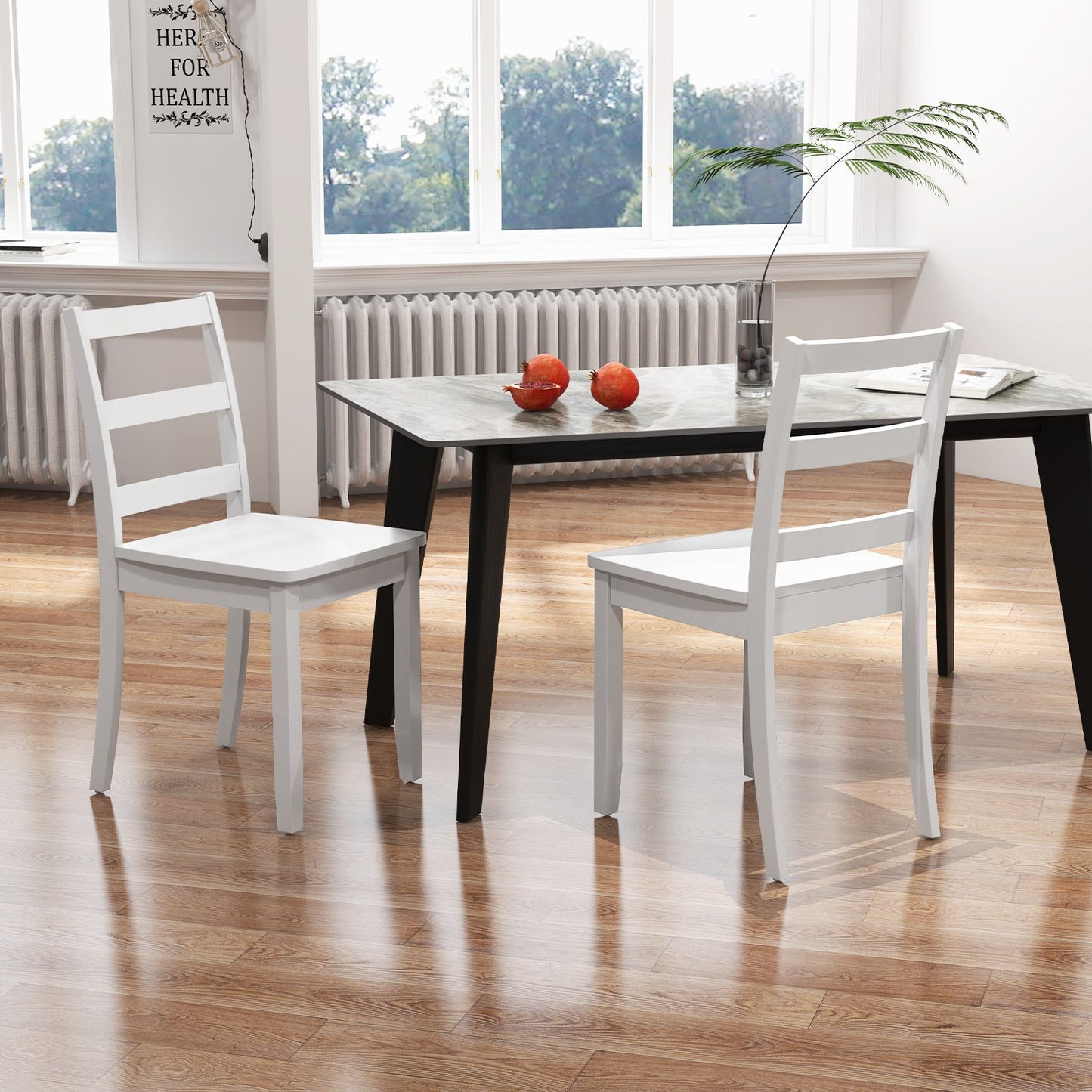 Set of 2 Wood Dining Chairs with Solid Rubber Wood Legs-Black