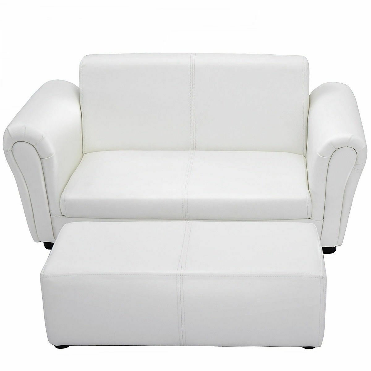 Black/White Kids Double Sofa with Ottoman-Black