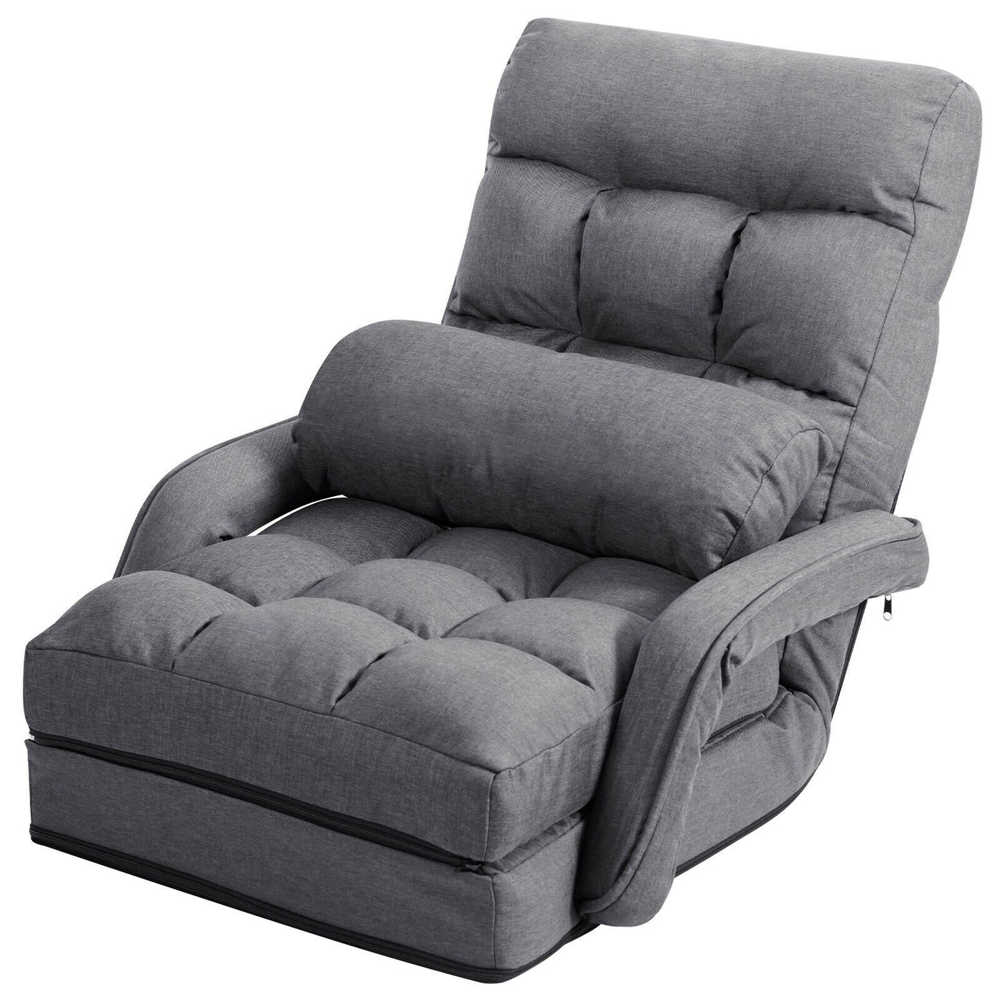 Folding Lazy Floor Chair Sofa with Armrests and Pillow-Blue