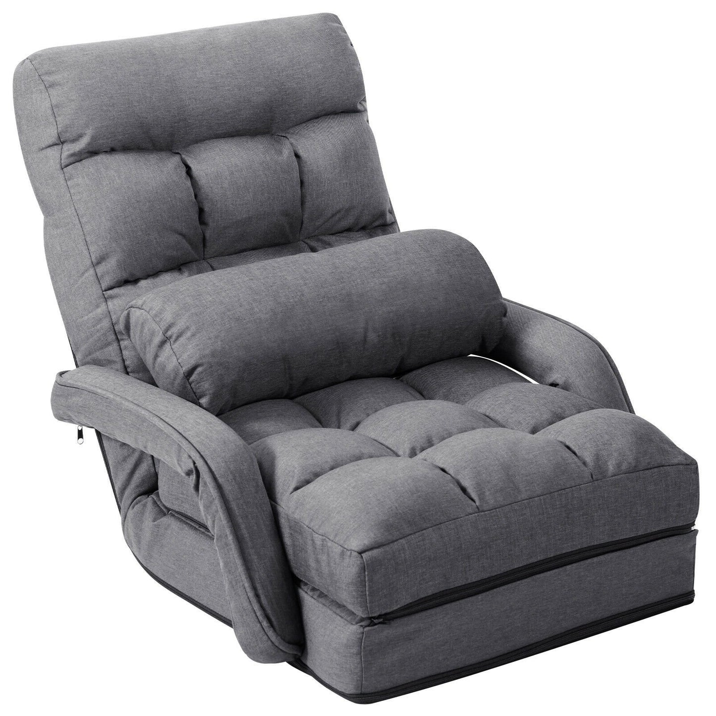 Folding Lazy Floor Chair Sofa with Armrests and Pillow-Blue