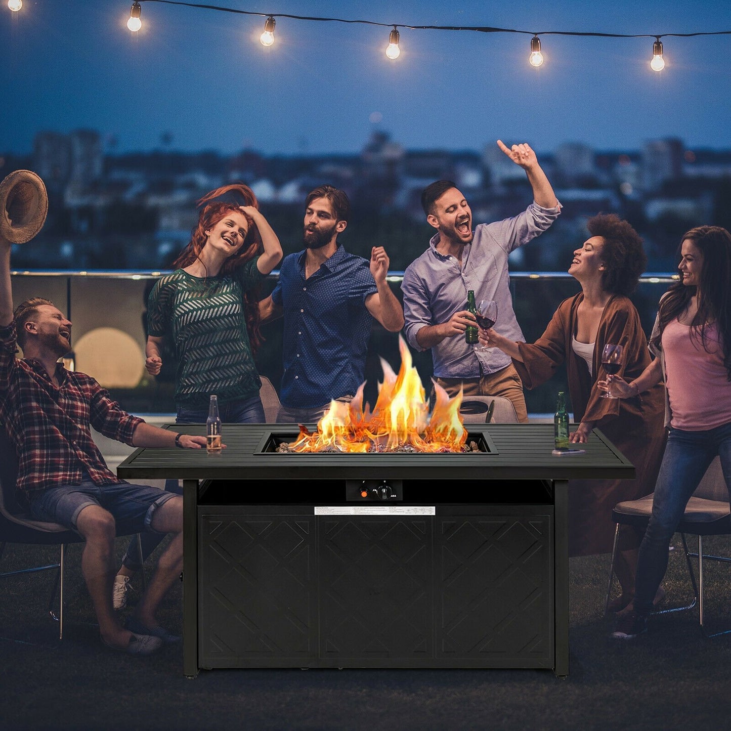 57 Inch 50000 Btu Rectangular Propane Outdoor Fire Pit Table-Black