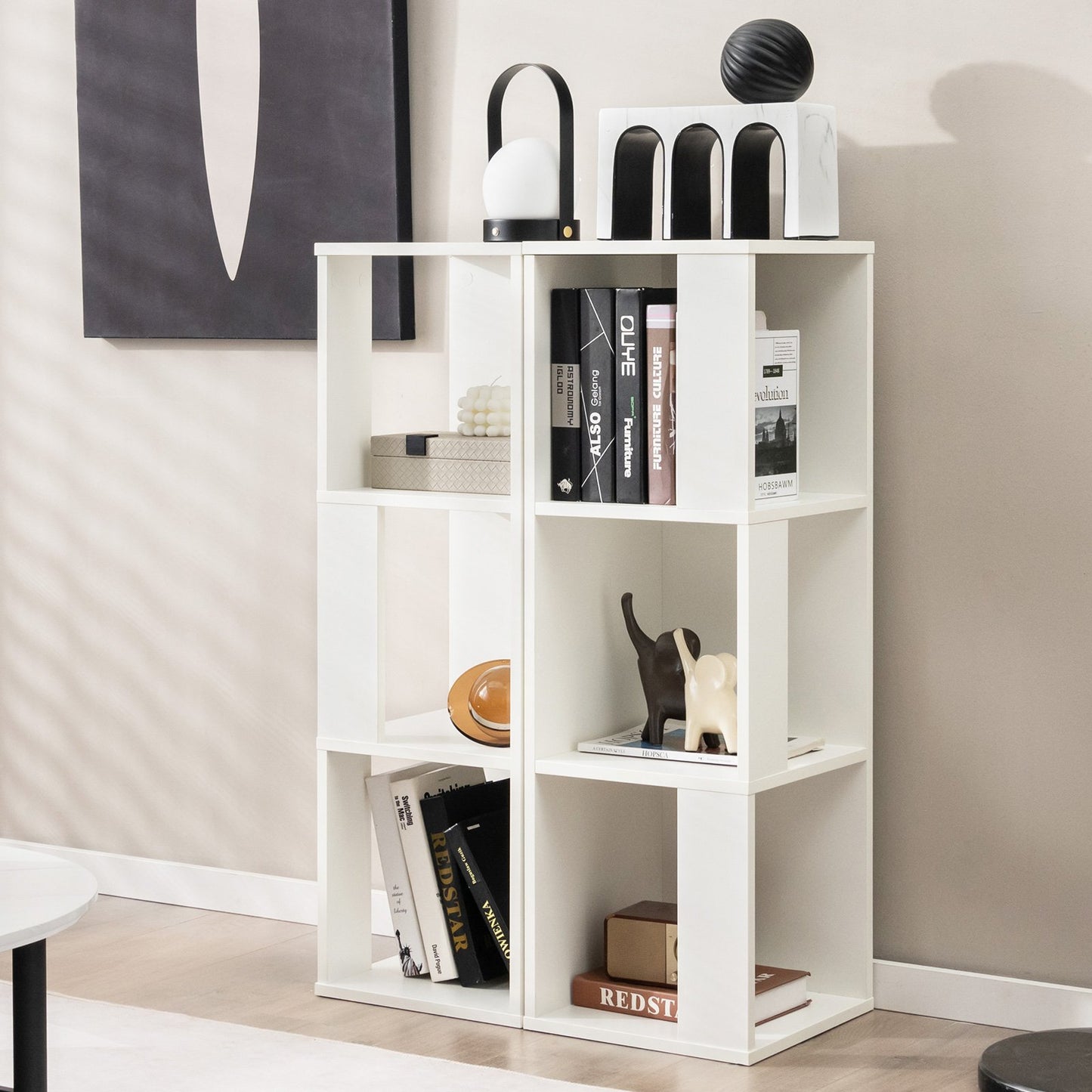 3-Tier 6 Cube Freestanding Bookcase with Anti-toppling Device-Rustic Brown
