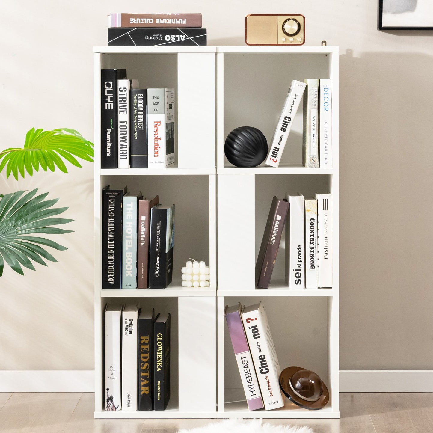 3-Tier 6 Cube Freestanding Bookcase with Anti-toppling Device-Rustic Brown