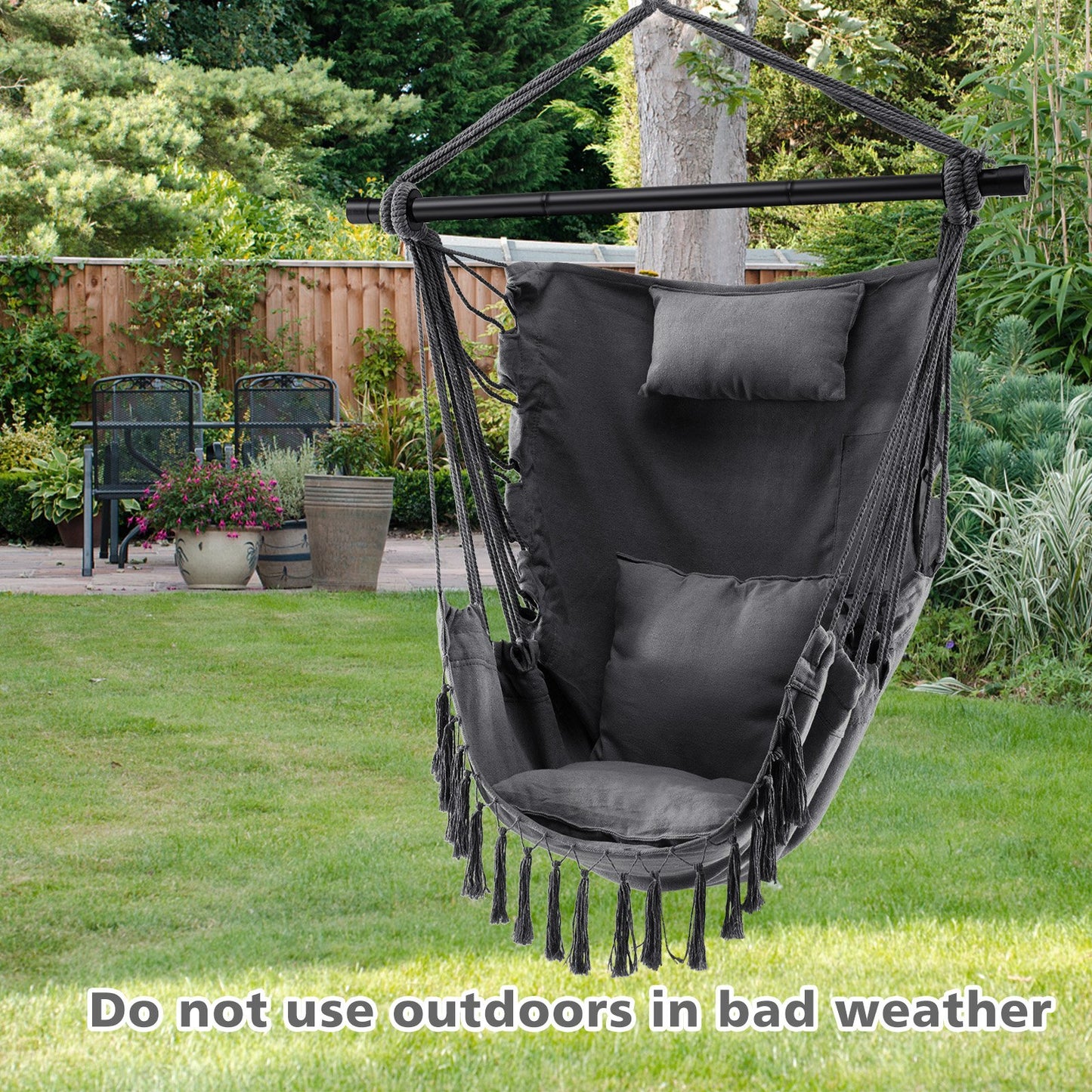 Hanging Rope Swing Chair with Soft Pillow and Cushions-Beige