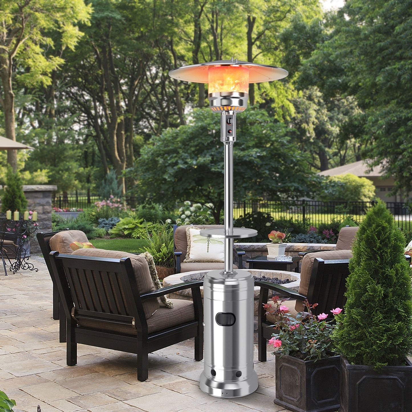 Outdoor Heater Propane Standing LP Gas Steel with Table and Wheels-Black