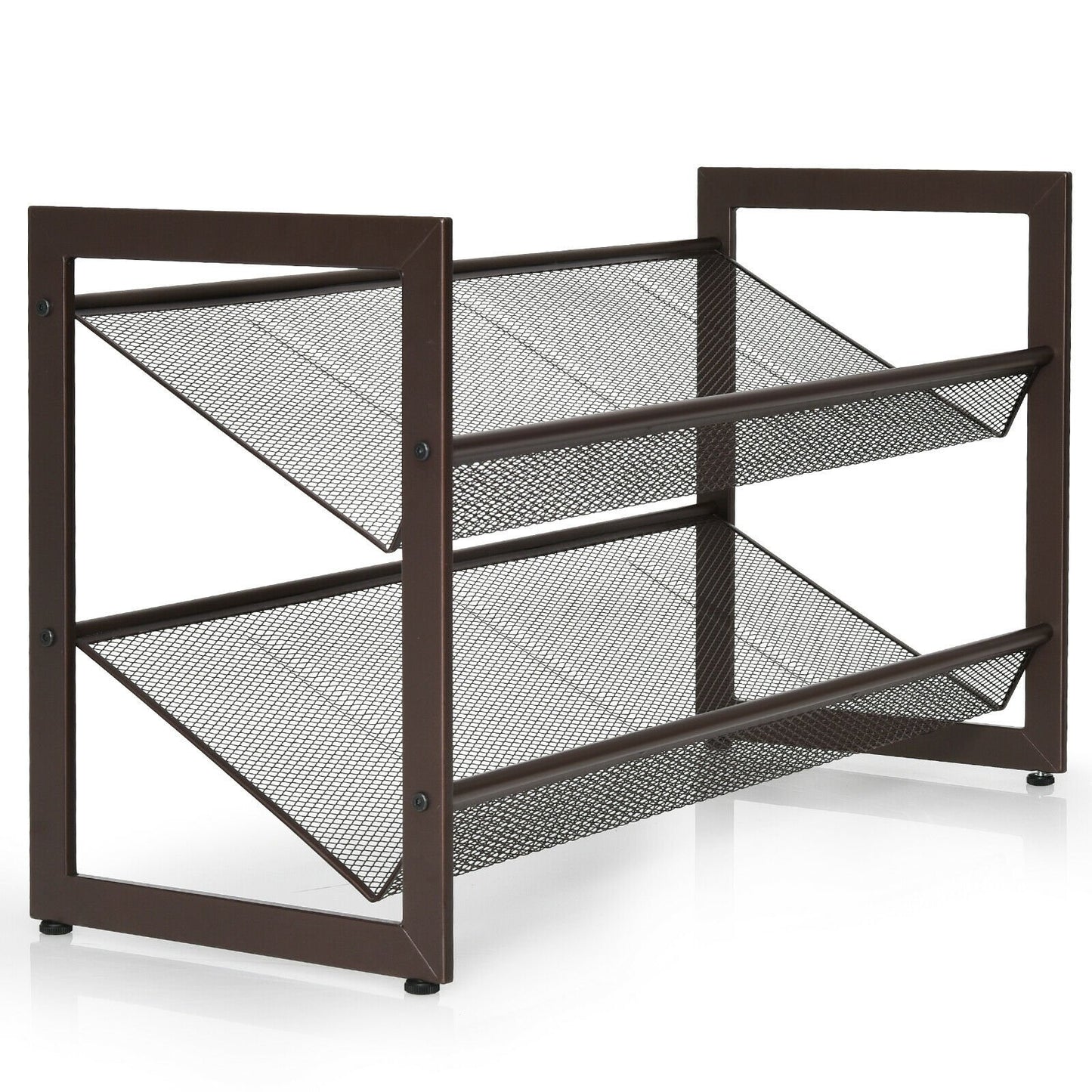 2/3/4 Tiers Flat and Slant Metal Shoe Rack for Entryway Hallway-4-Tier