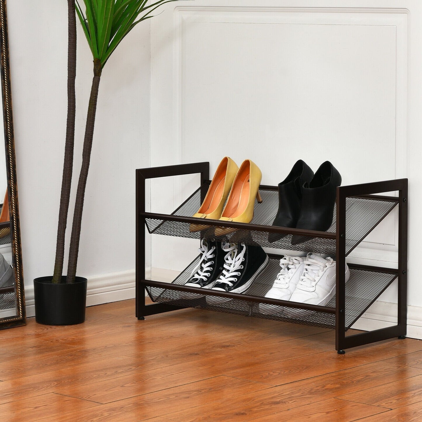 2/3/4 Tiers Flat and Slant Metal Shoe Rack for Entryway Hallway-4-Tier