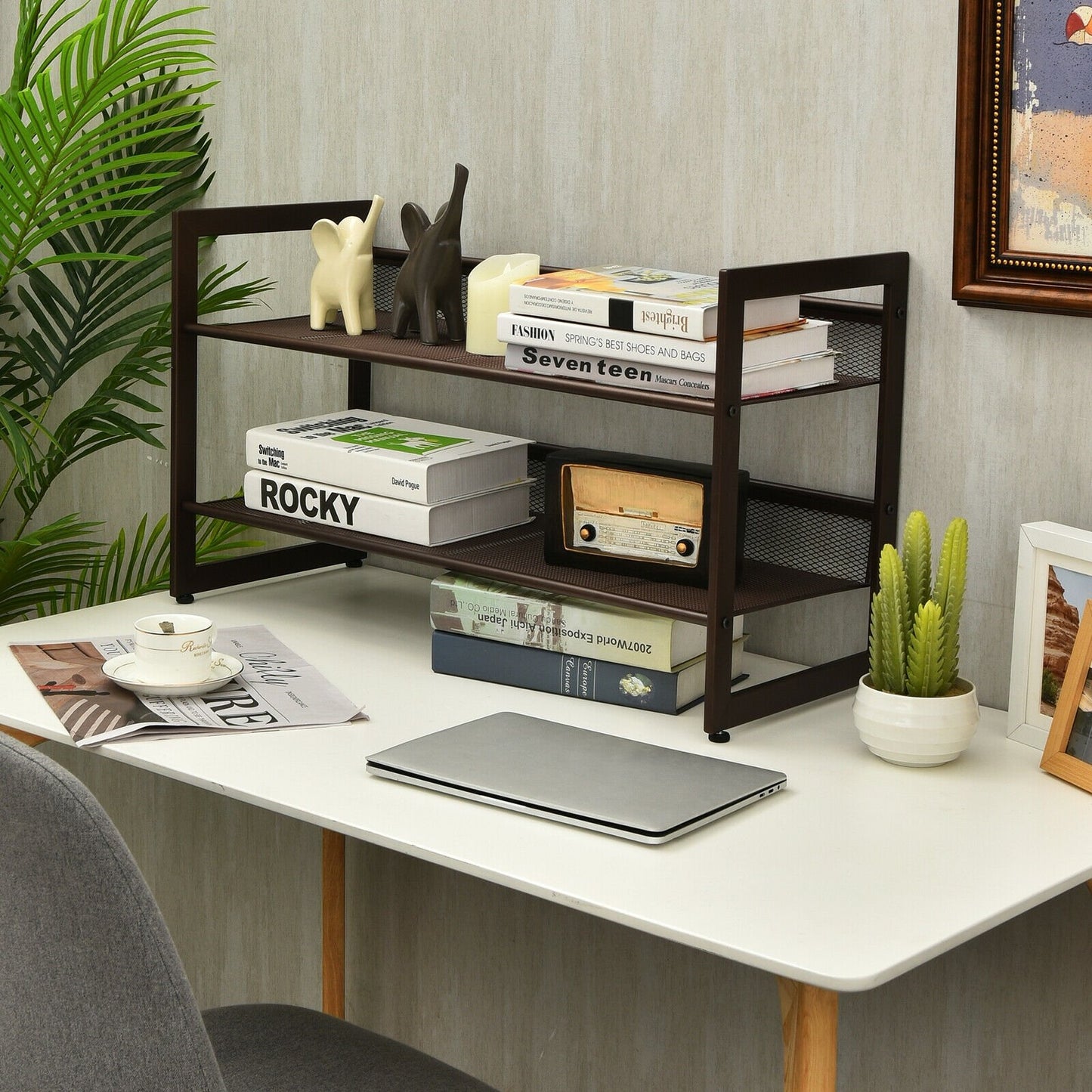 2/3/4 Tiers Flat and Slant Metal Shoe Rack for Entryway Hallway-4-Tier
