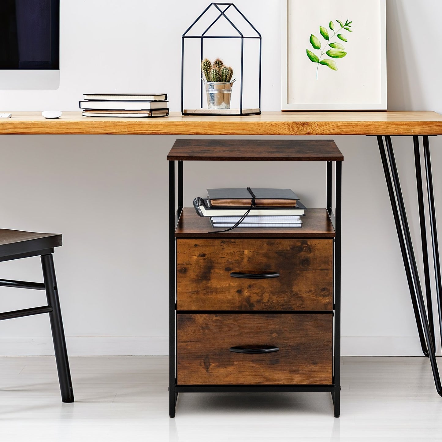Freestanding Cabinet Dresser with Wooden Top Shelves-M