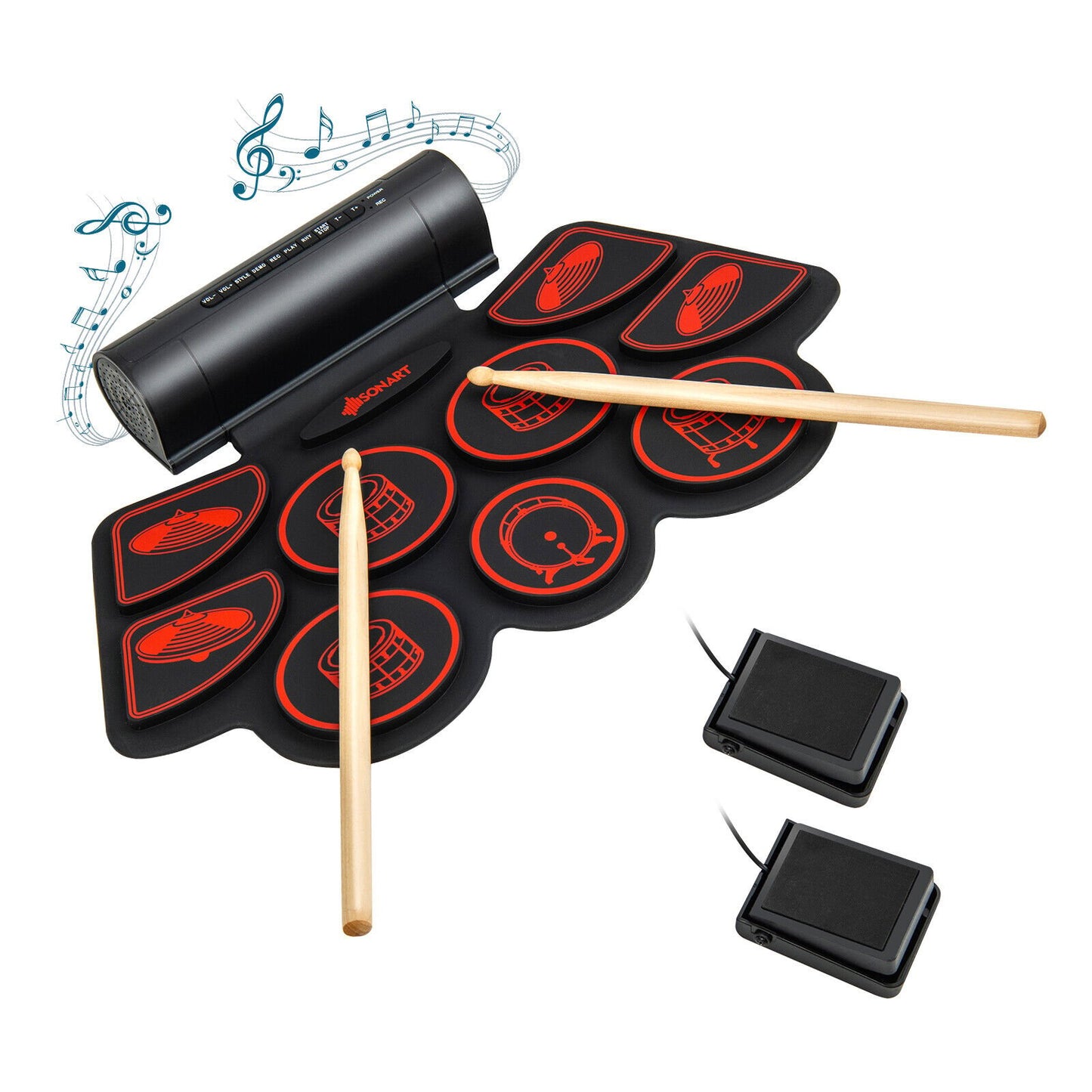 Electronic Drum Set with 2 Build-in Stereo Speakers for Kids-Green