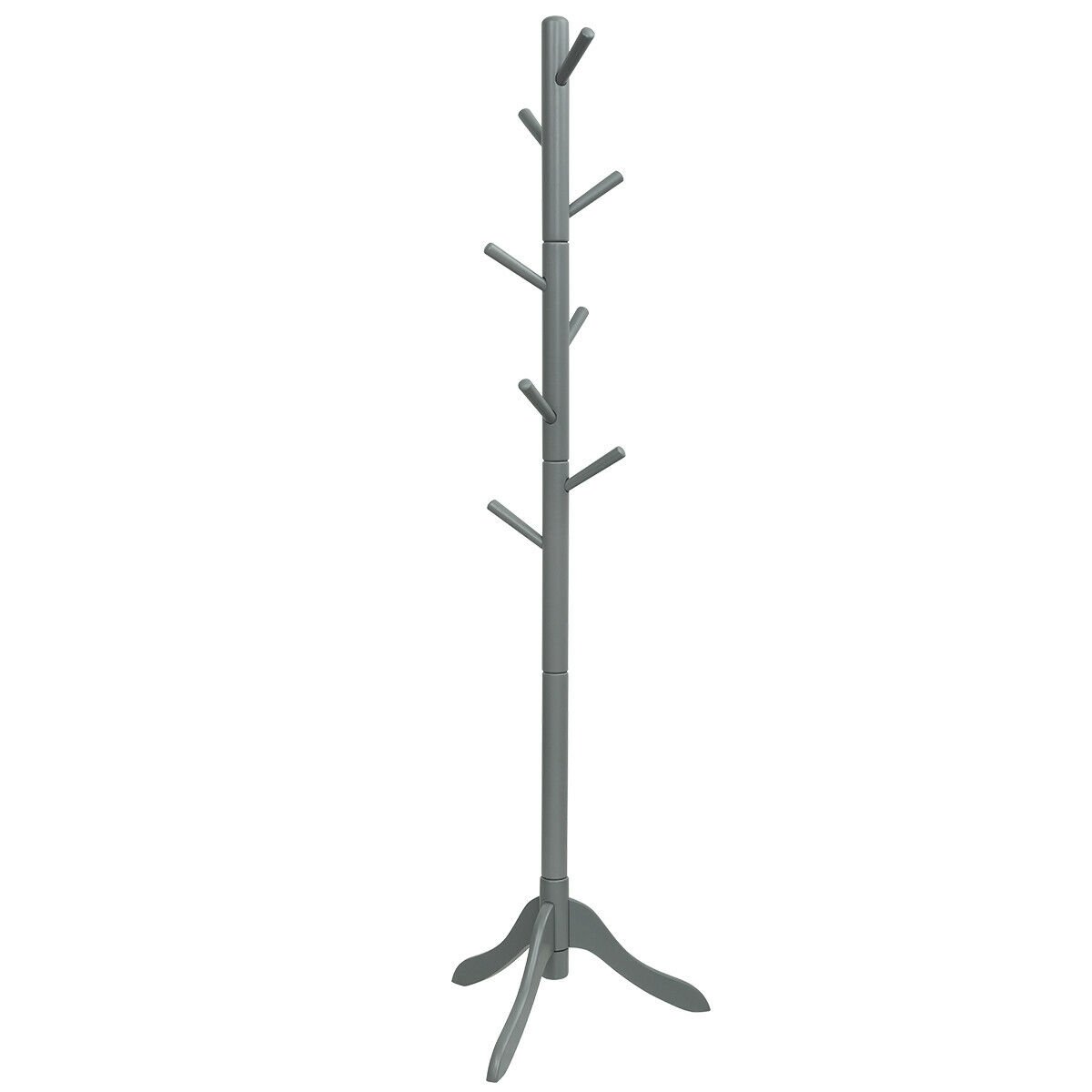 Adjustable Wooden Tree Coat Rack with 8 Hooks-Black