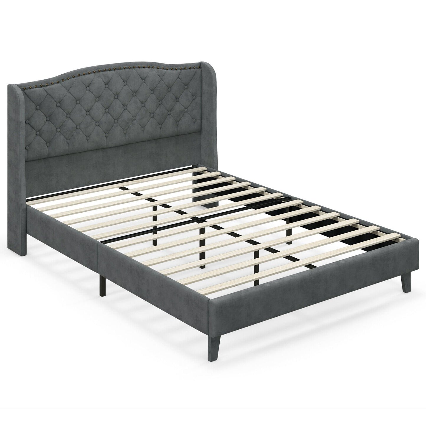 Full/Queen Size Upholstered Platform Bed Frame with Button Tufted Headboard-Queen Size