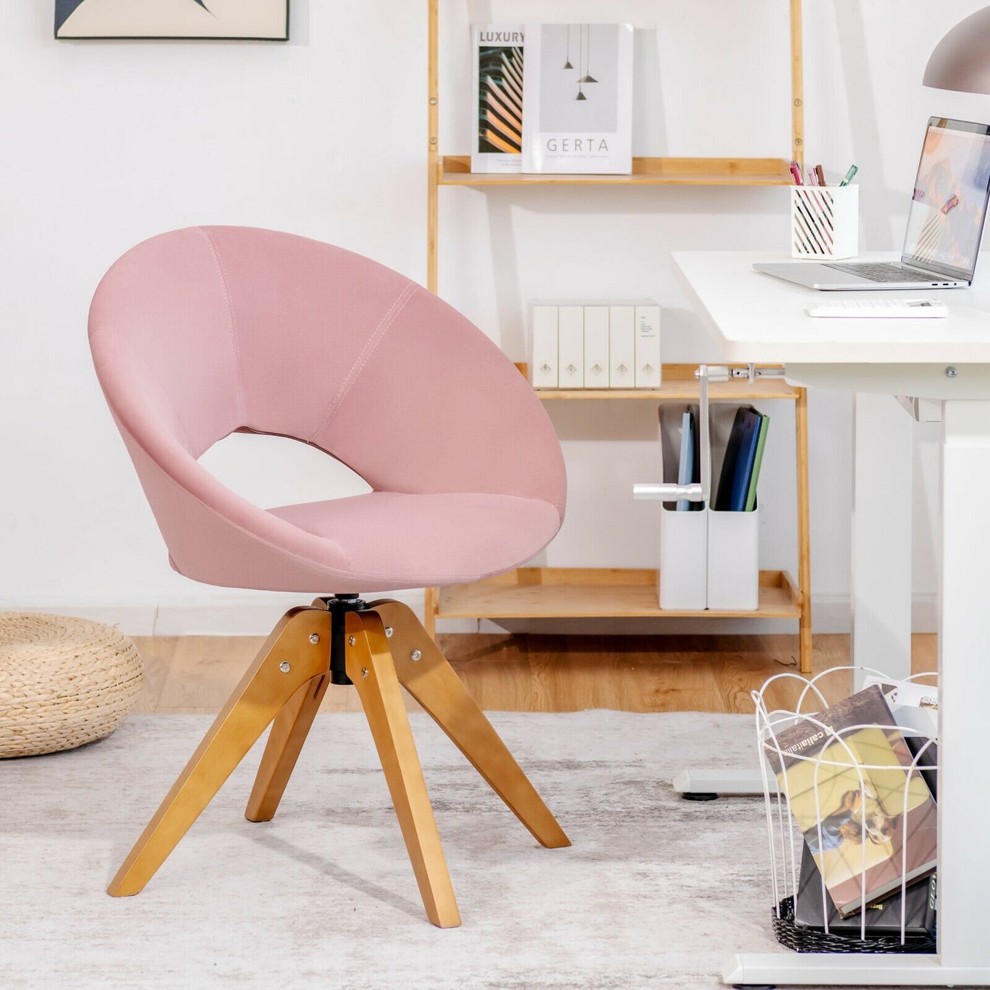 Swivel Accent Chair with Oversized Upholstered Seat for Home Office-Blue
