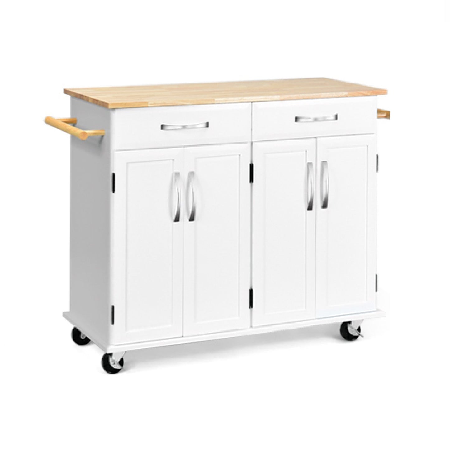 Wood Top Rolling Kitchen Trolley Island Cart Storage Cabinet-Black