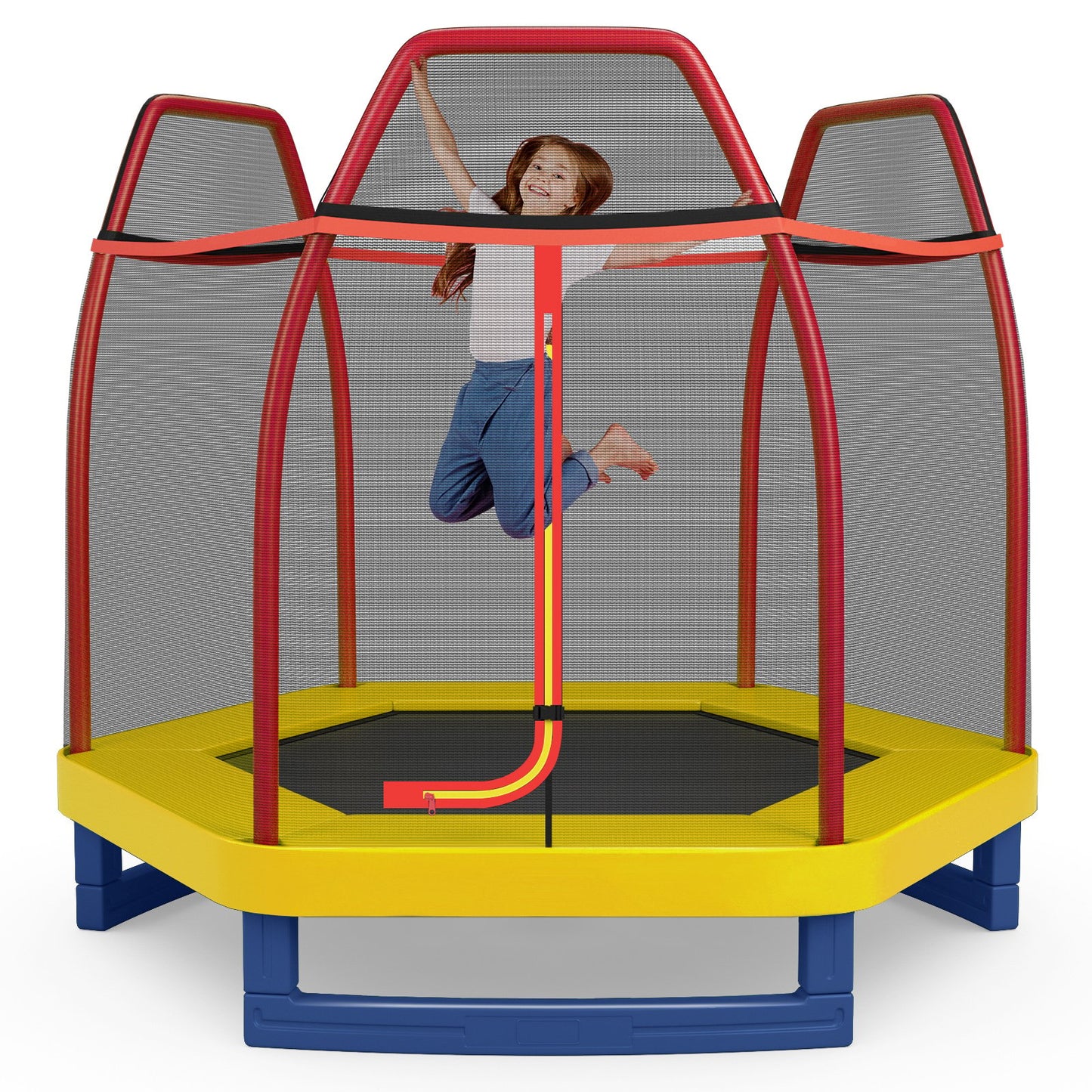 7 Ft Kids Trampoline W/ Safety Enclosure Net-Blue
