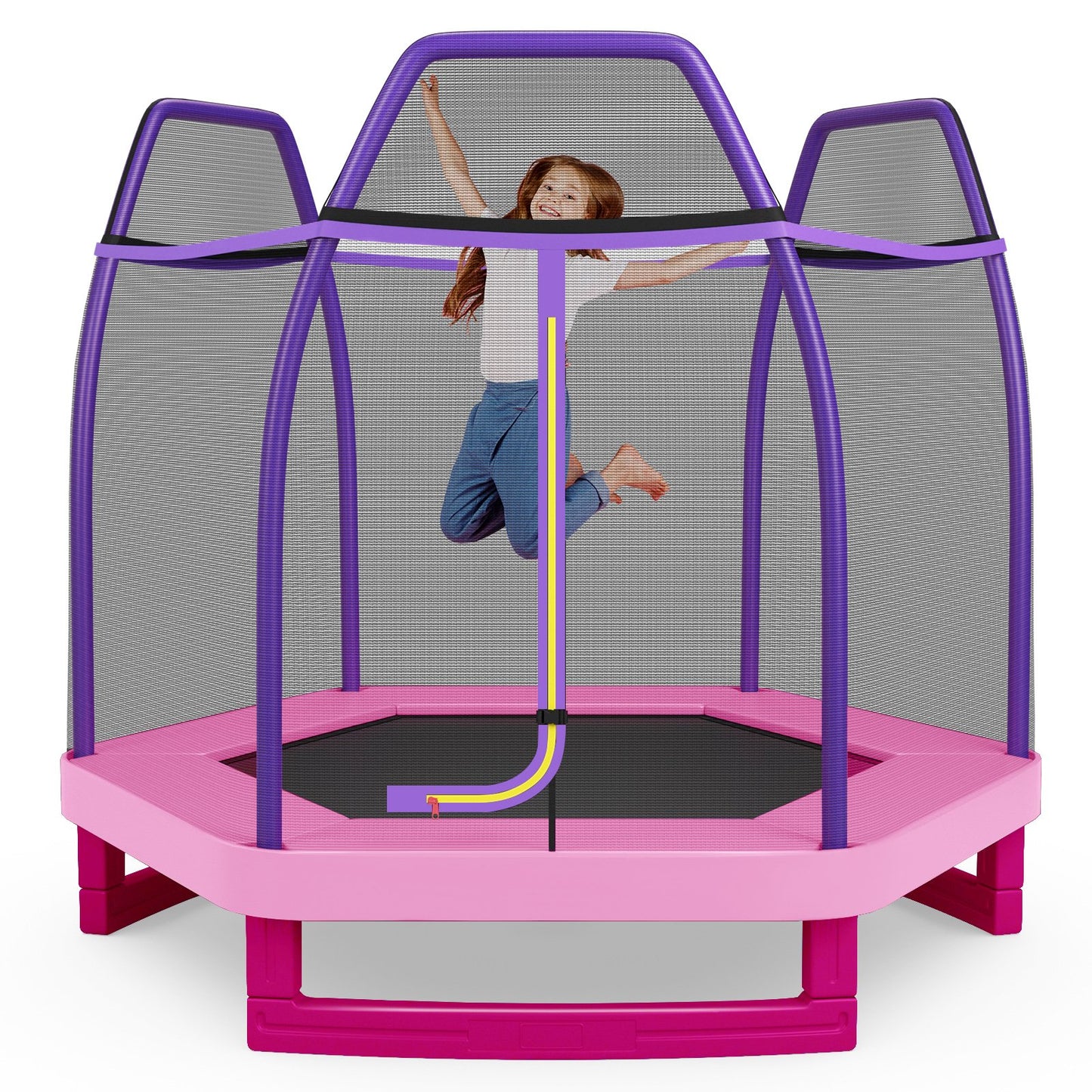 7 Ft Kids Trampoline W/ Safety Enclosure Net-Blue