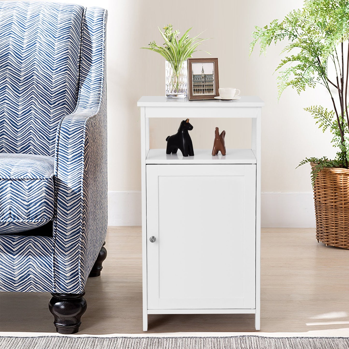 Bathroom Wooden Floor Cabinet with Multifunction Storage Rack-Gray