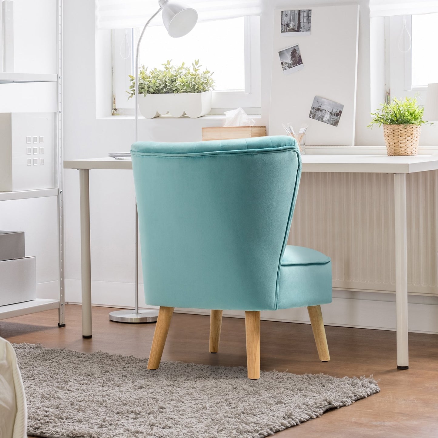 Modern Armless Velvet Accent Chair with Wood Legs-Blue