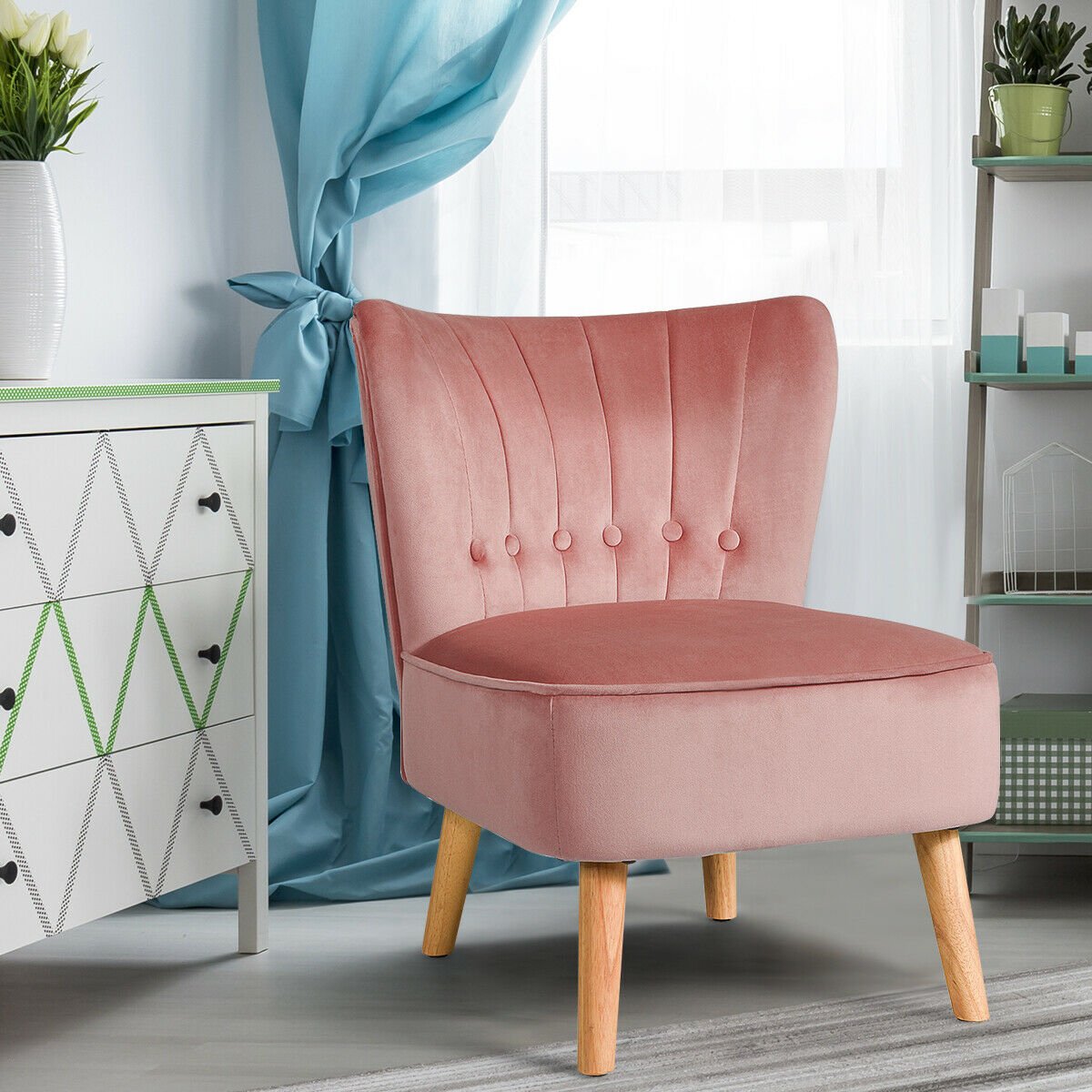 Armless Accent Chair Tufted Velvet Leisure Chair-Blue