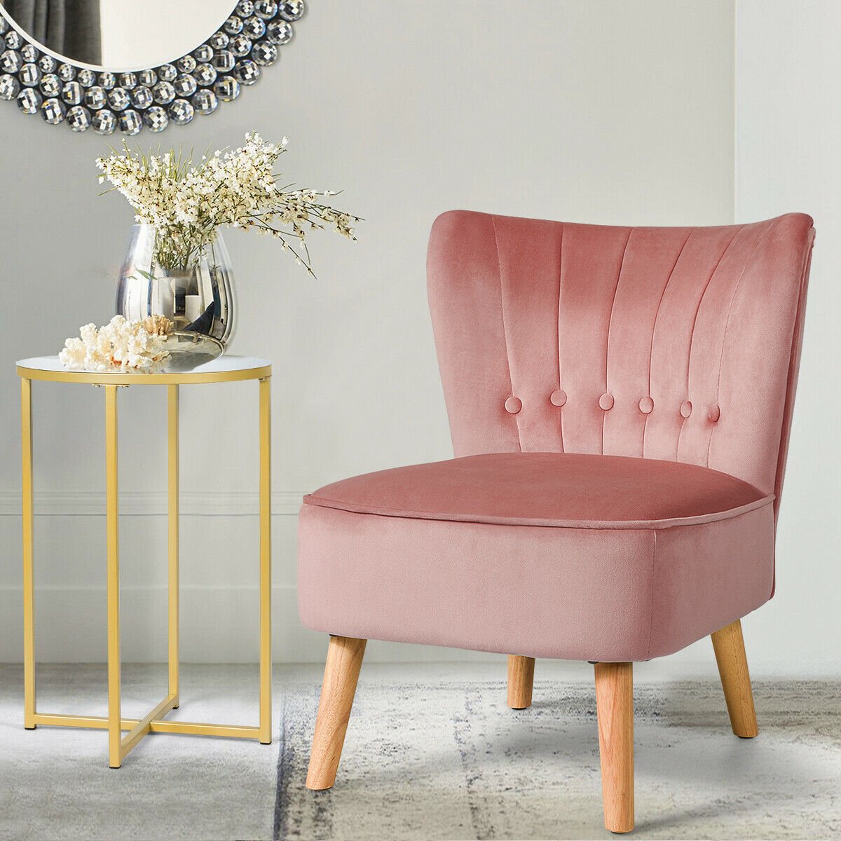 Armless Accent Chair Tufted Velvet Leisure Chair-Blue