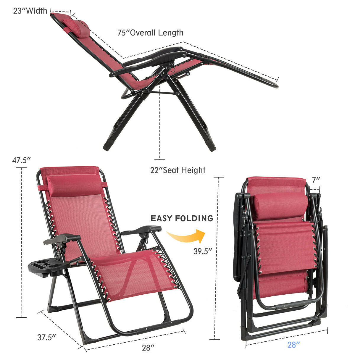 Oversize Lounge Chair with Cup Holder of Heavy Duty for outdoor-Beige
