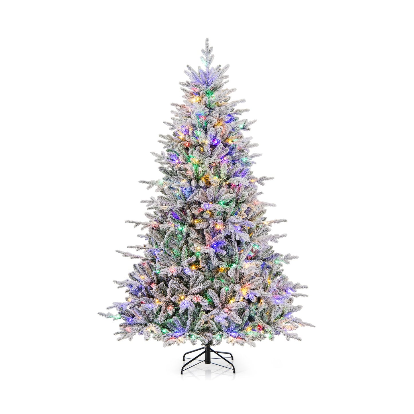 6 Feet Flocked Christmas Tree with 8 Lighting Modes and Multi-Color LED Lights-6 ft