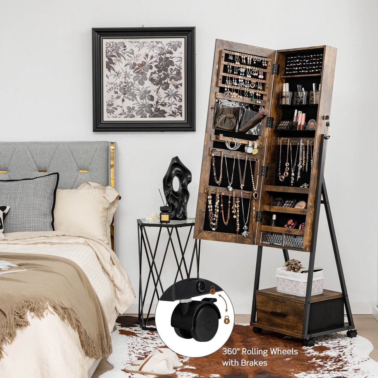 Jewelry Cabinet with Full-Length Mirror-Black