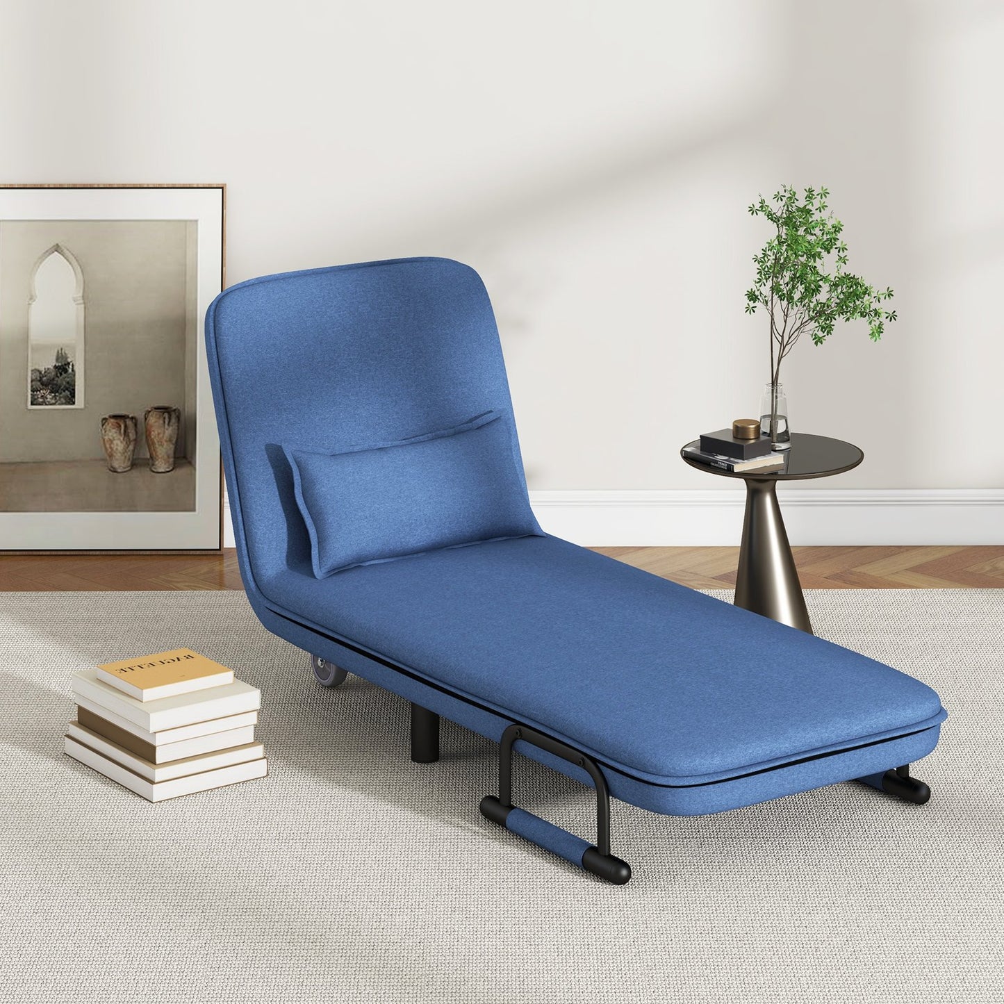 3-in-1 Convertible Sofa Bed with 5-Position Adjustable Backrest and Lumbar Pillow-Blue