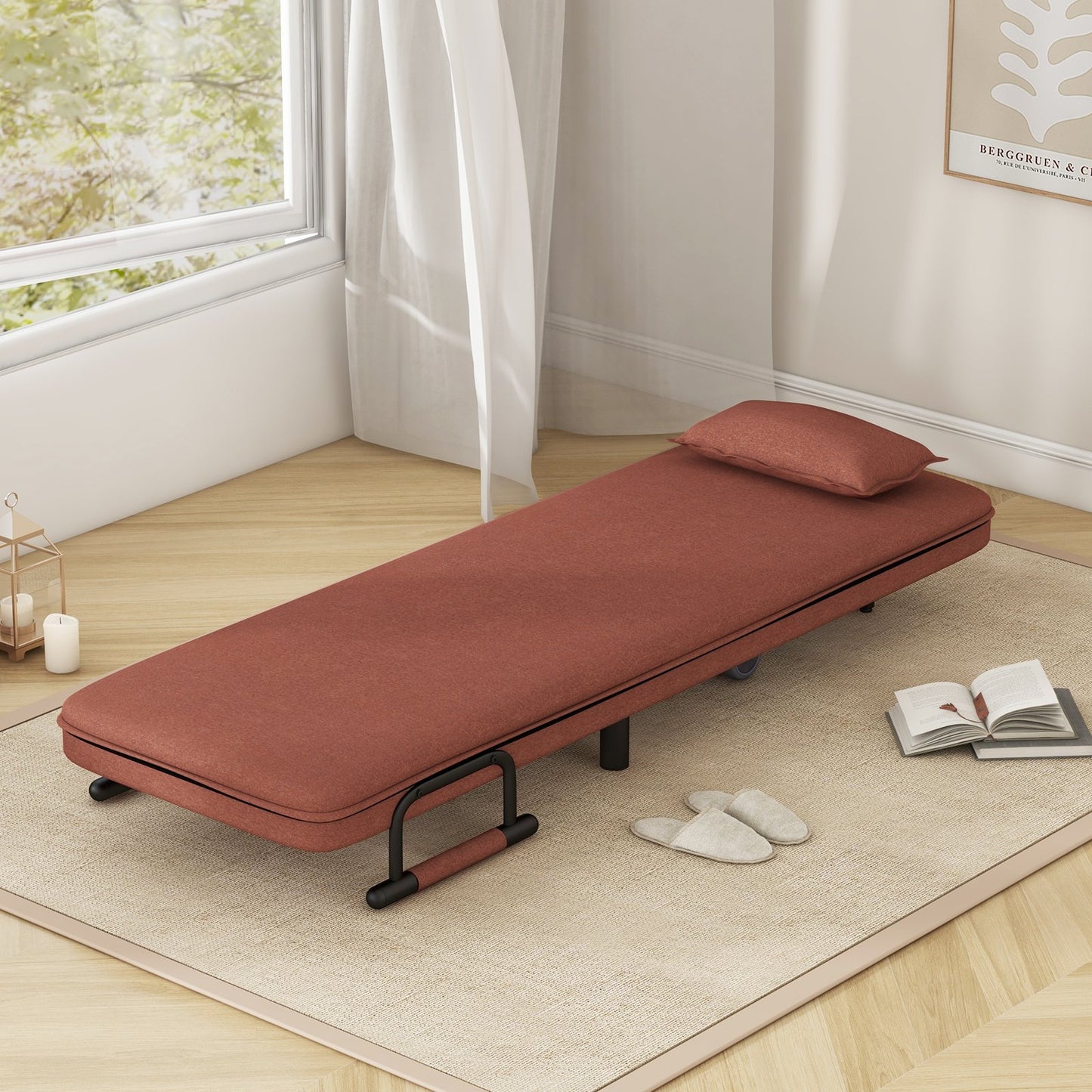 3-in-1 Convertible Sofa Bed with 5-Position Adjustable Backrest and Lumbar Pillow-Blue