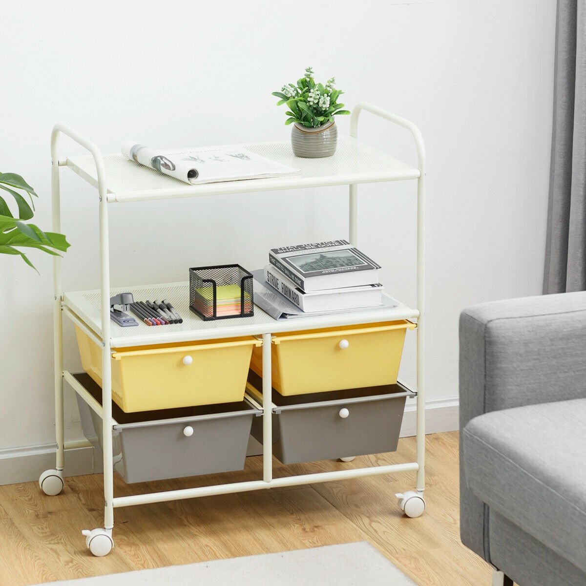 4 Drawers Shelves Rolling Storage Cart Rack-Black