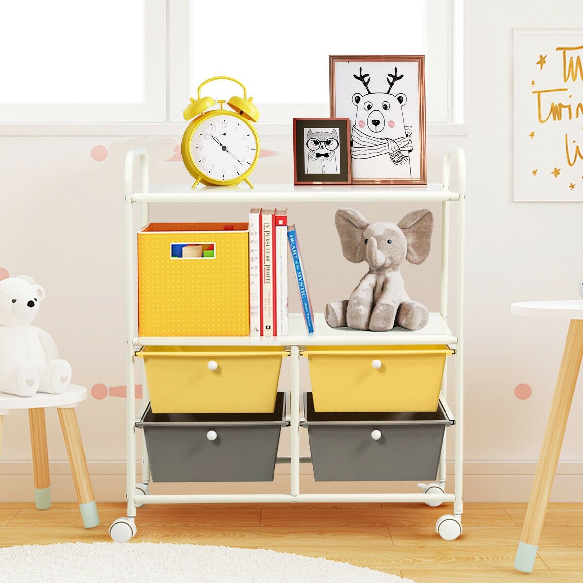 4 Drawers Shelves Rolling Storage Cart Rack-Black