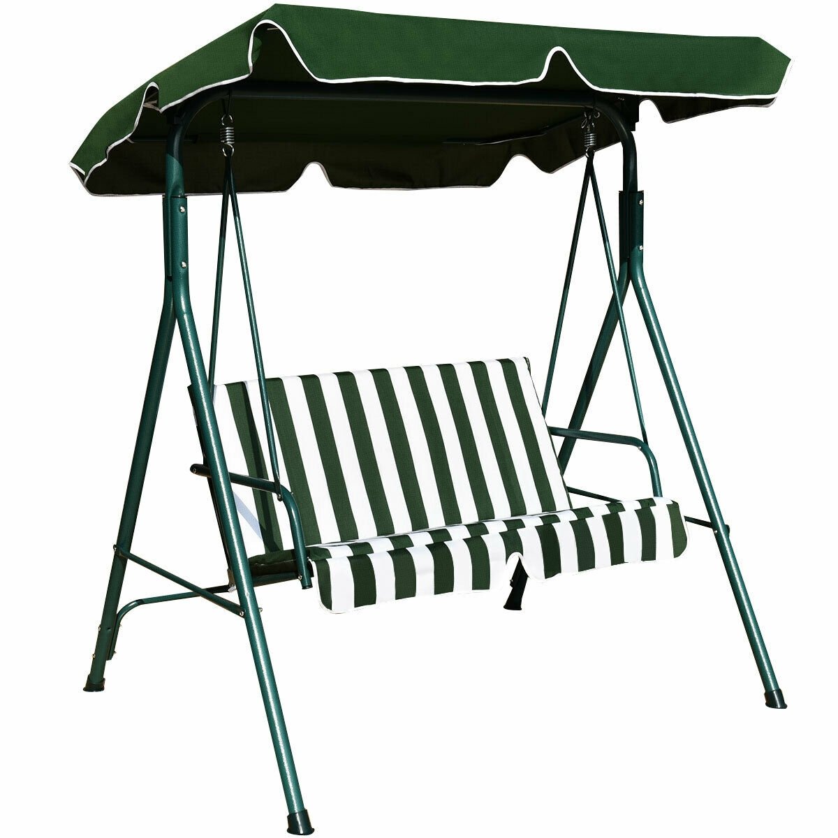 Loveseat Cushioned Patio Steel Frame Swing Glider -Beige