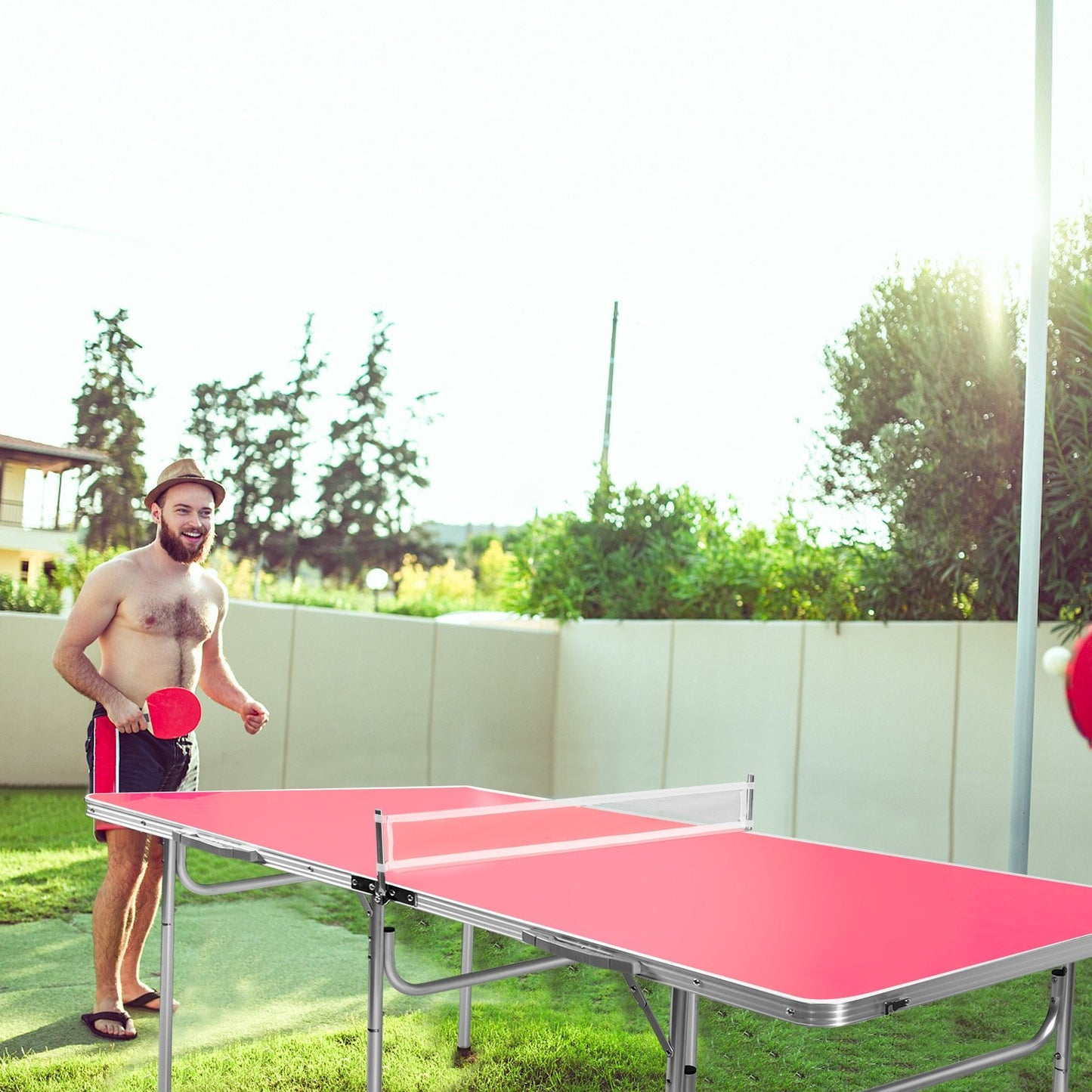 60 Inch Portable Tennis Ping Pong Folding Table with Accessories-Blue