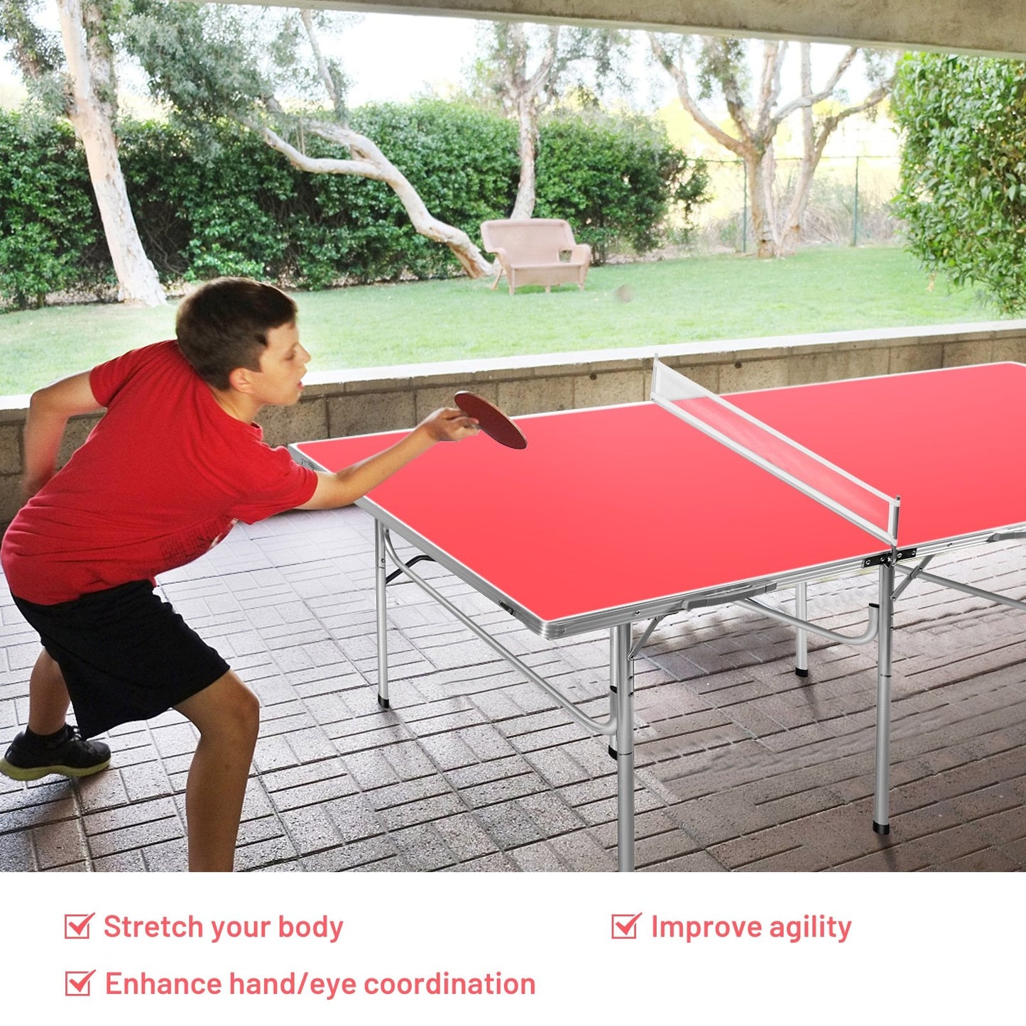 60 Inch Portable Tennis Ping Pong Folding Table with Accessories-Blue