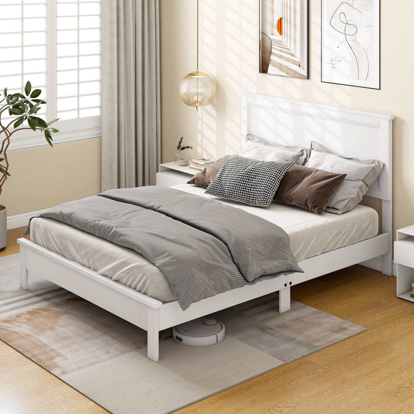 Full Size Platform Slat Bed Frame with High Headboard-Black