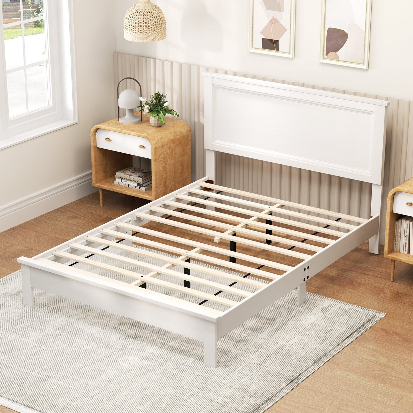 Full Size Platform Slat Bed Frame with High Headboard-Black