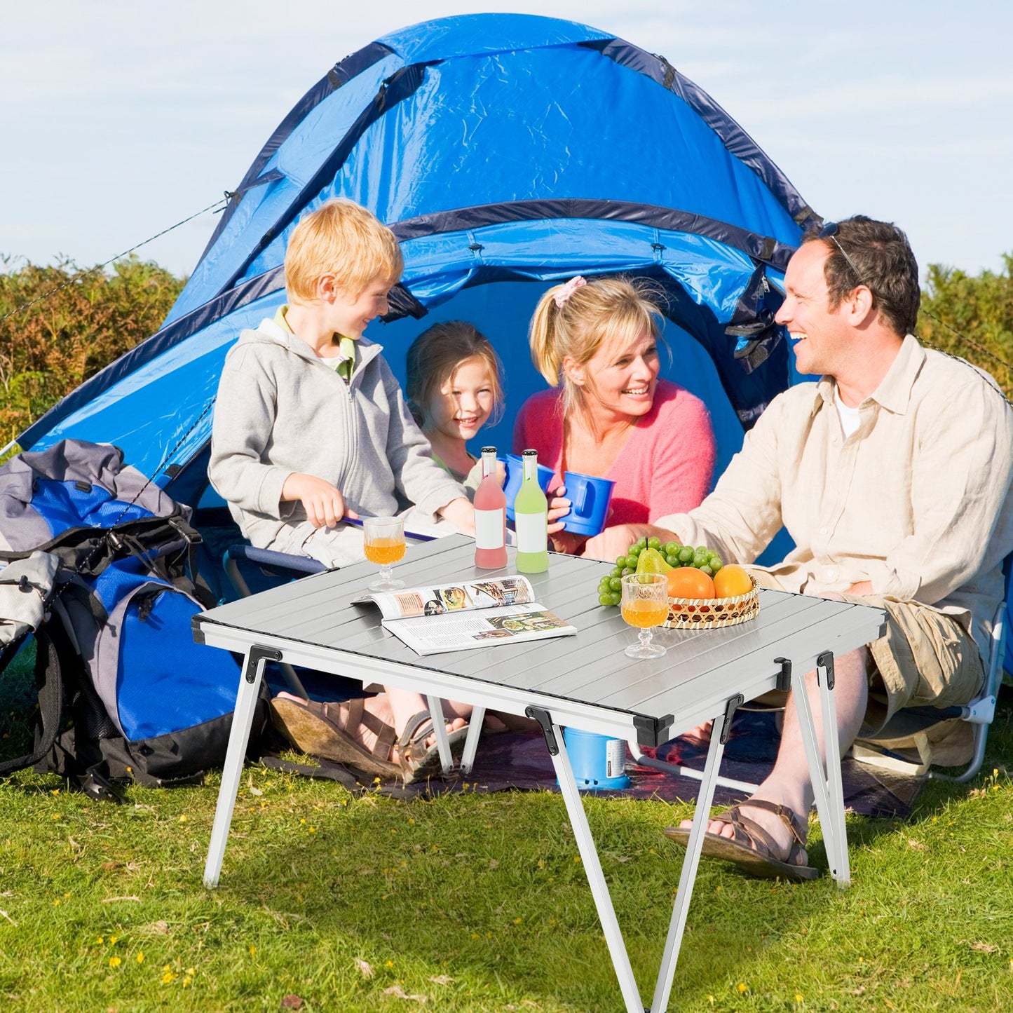 Folding Camping Table Picnic Table with Storage Bag and Waterproof Desktop-Brown