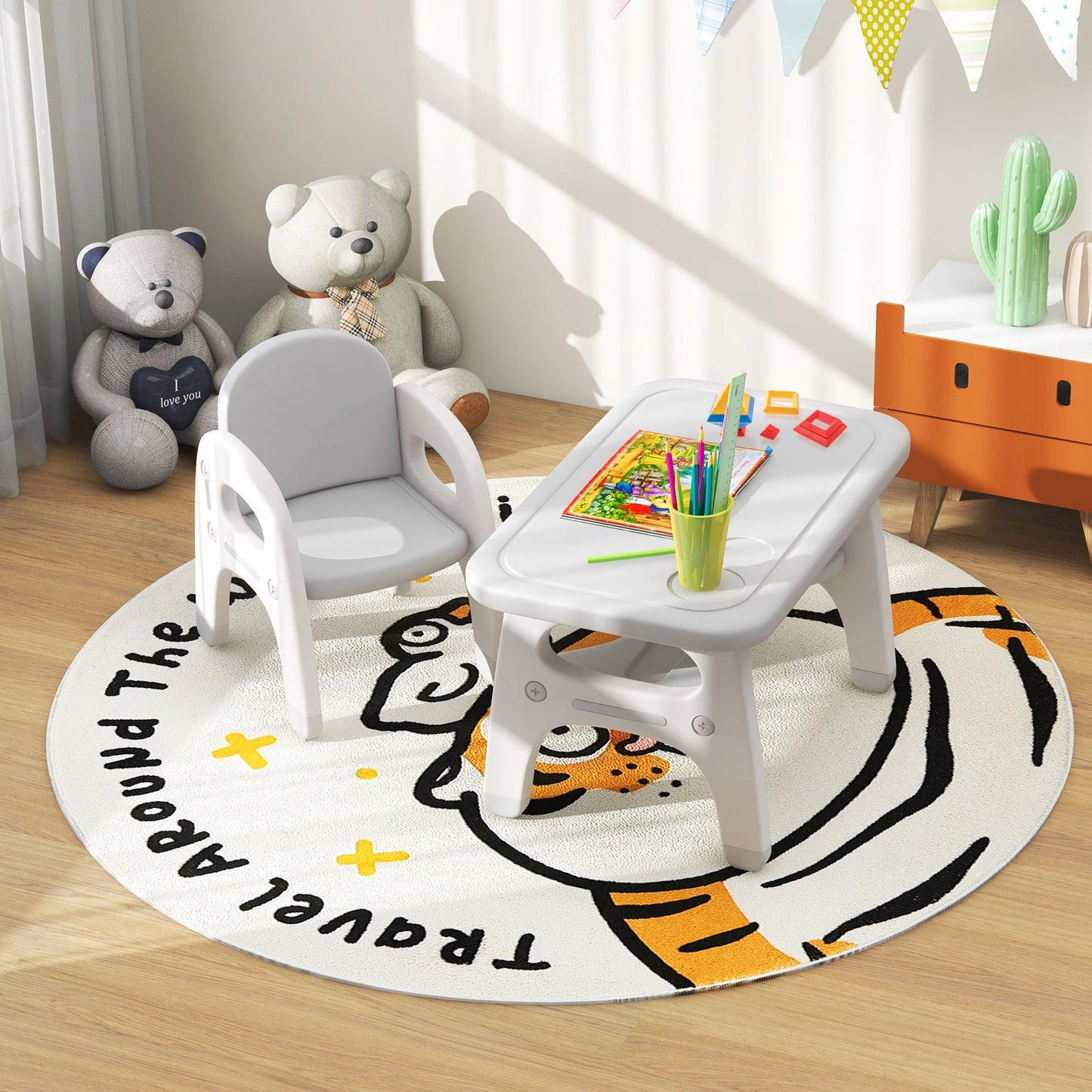 Kids Activity Table and Chair Set with Montessori Toys for Preschool and Kindergarten-Blue