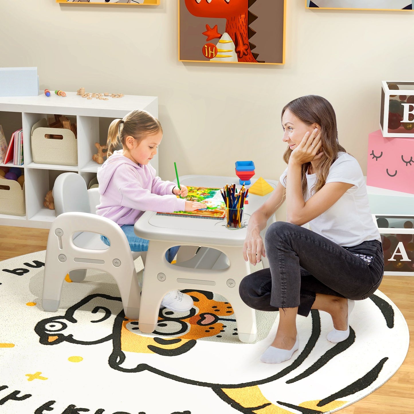 Kids Activity Table and Chair Set with Montessori Toys for Preschool and Kindergarten-Blue