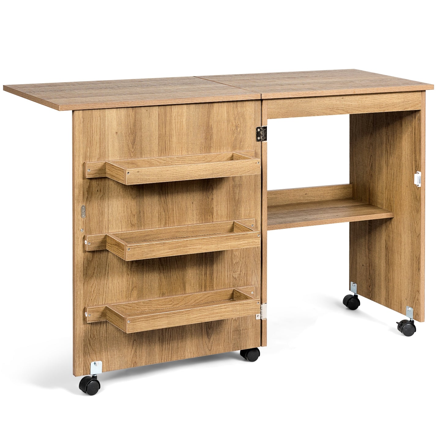 Folding Sewing Craft Table Shelf Storage Cabinet Home Furniture-Brown