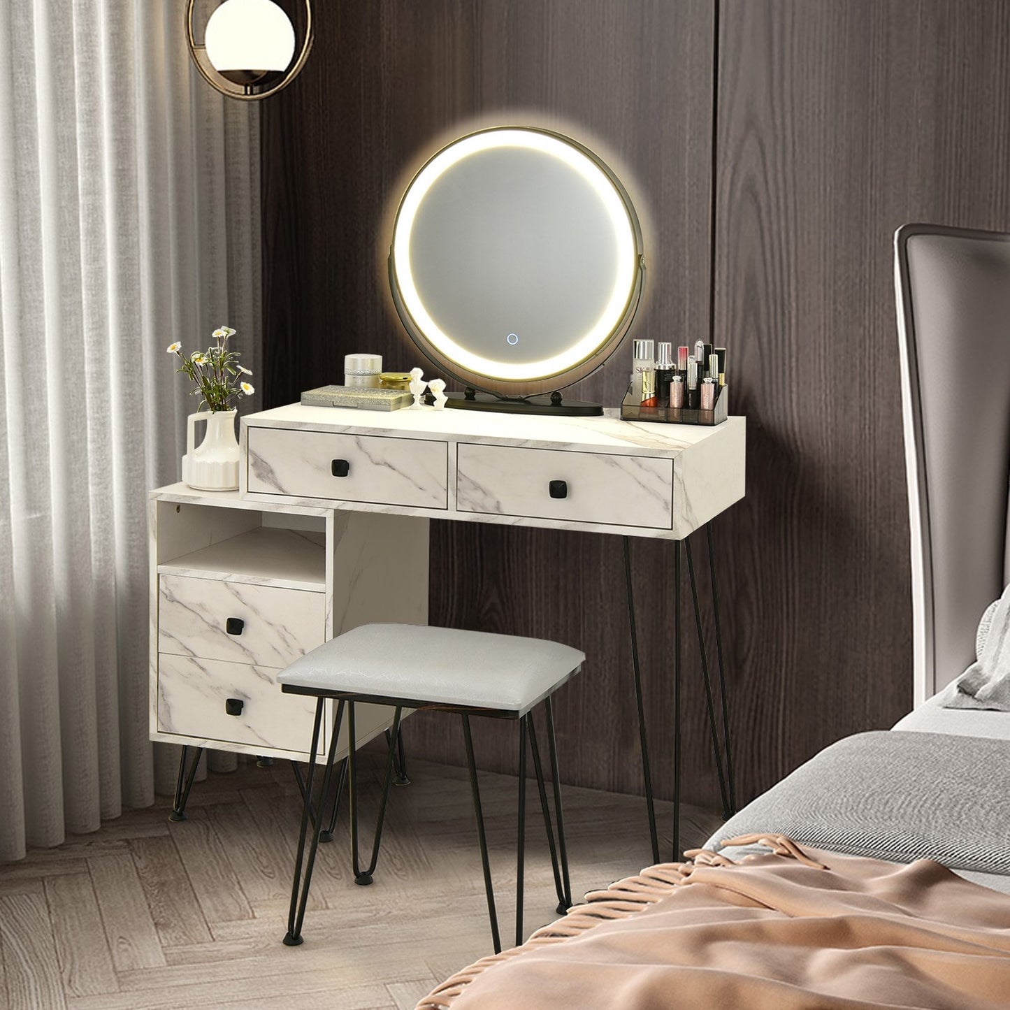 Modern Dressing Table with Storage Cabinet-Black