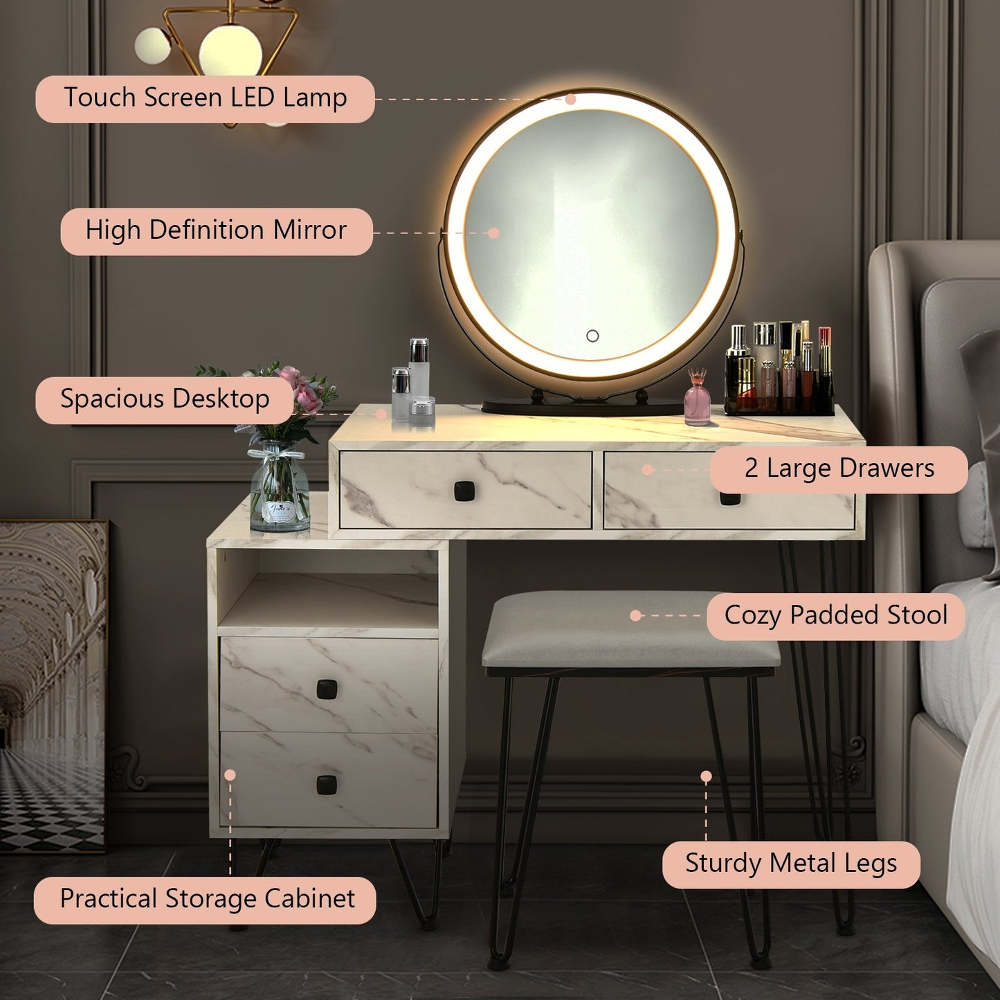 Modern Dressing Table with Storage Cabinet-Black