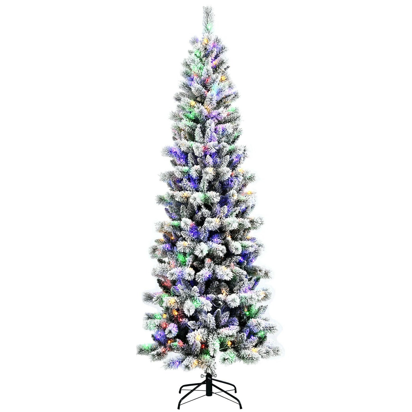 7.5 Feet Pre-Lit Hinged Christmas Tree Snow Flocked with 9 Modes Lights