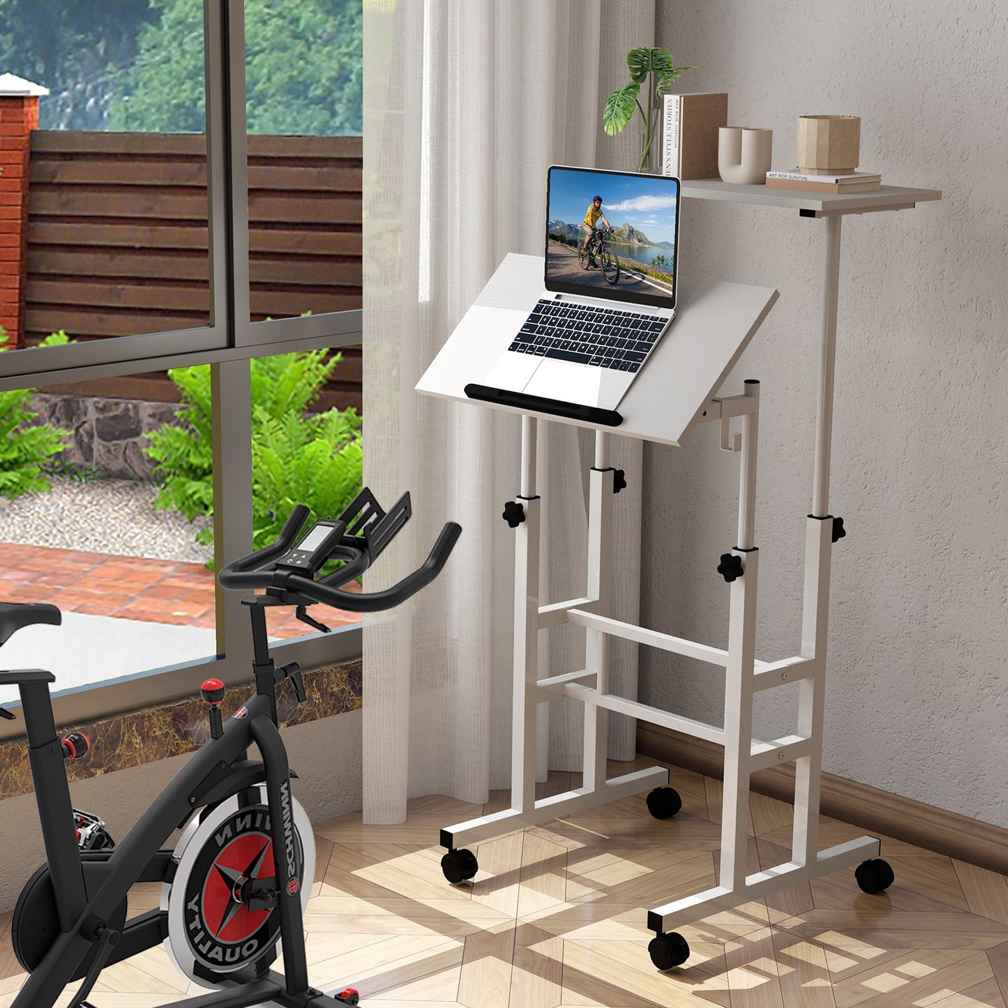 Height Adjustable Mobile Standing Desk with Rolling Wheels for Office and Home-Black