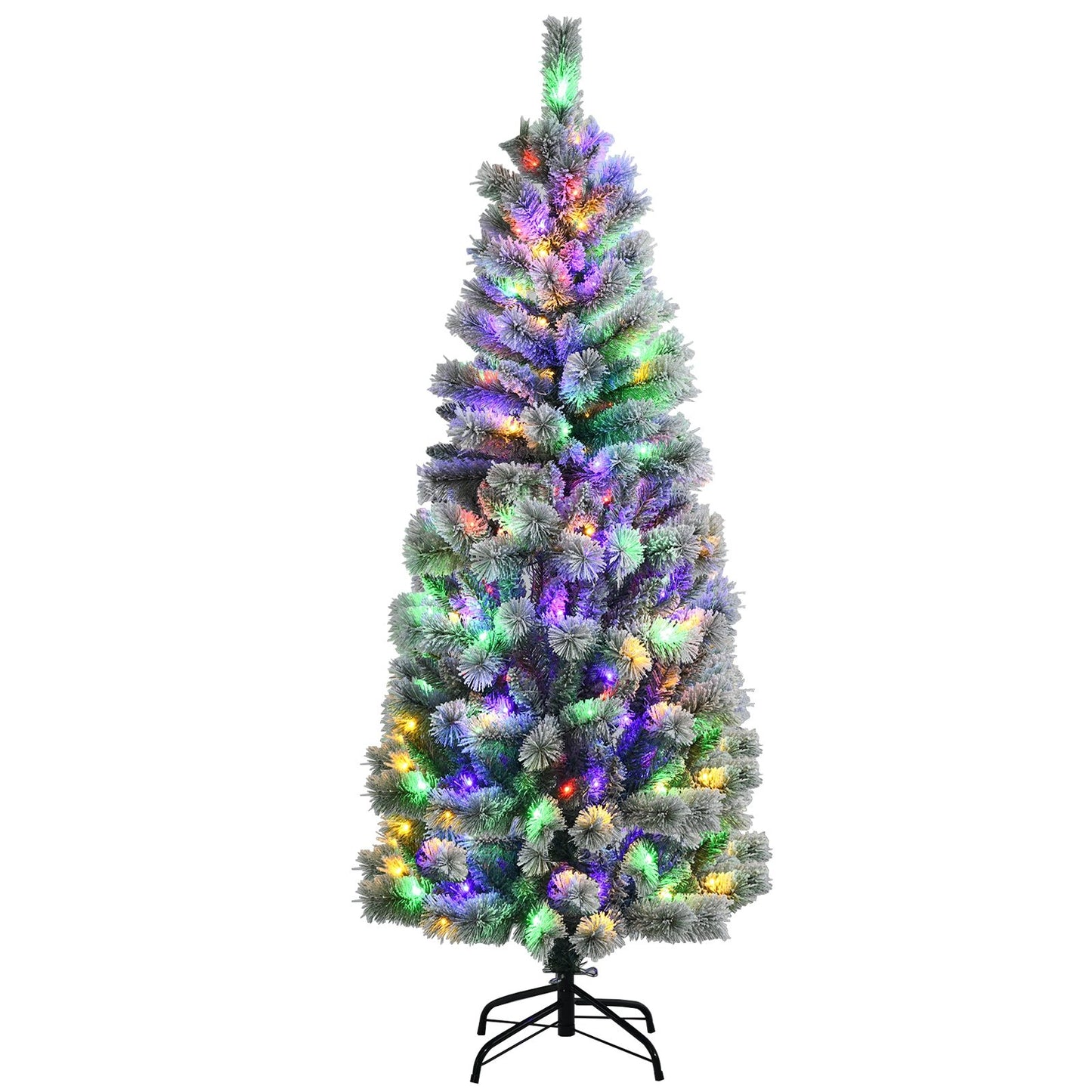 7.5 Feet Pre-Lit Hinged Christmas Tree Snow Flocked with 9 Modes Lights